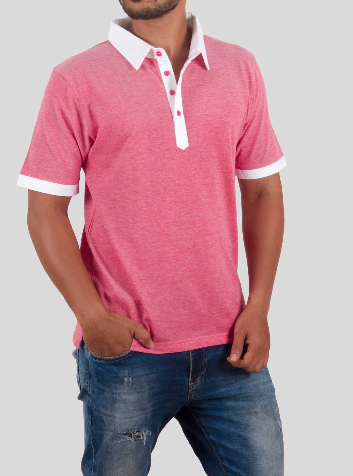 Fuscia Melange Drill Polo Pique TShirt