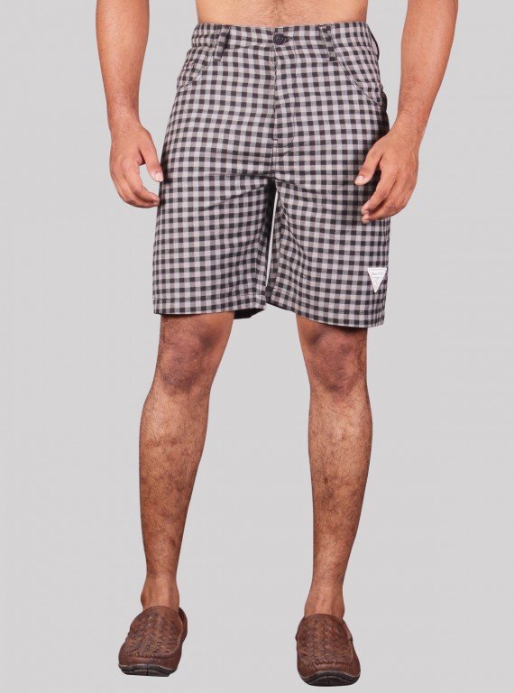 Black Woven Check Shorts