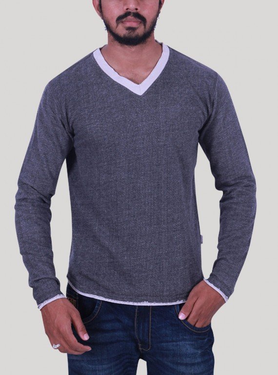 Charcol Melange V Neck Sweat Shirt