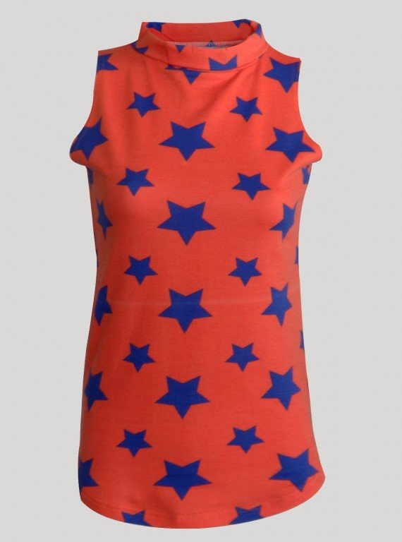 Star Print High Neck Top