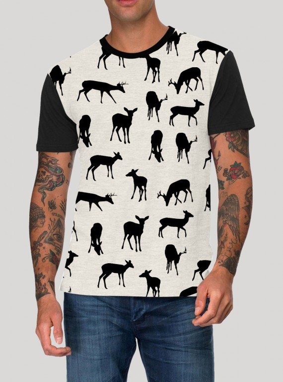 Ecru Melange Deer Print TShirt