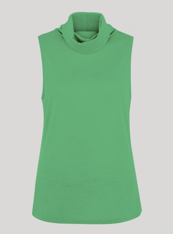 Green Roll On Neck Sleeveless Top