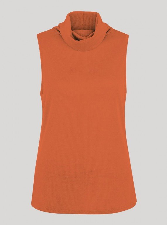 Orange Roll On Neck Sleeveless Top