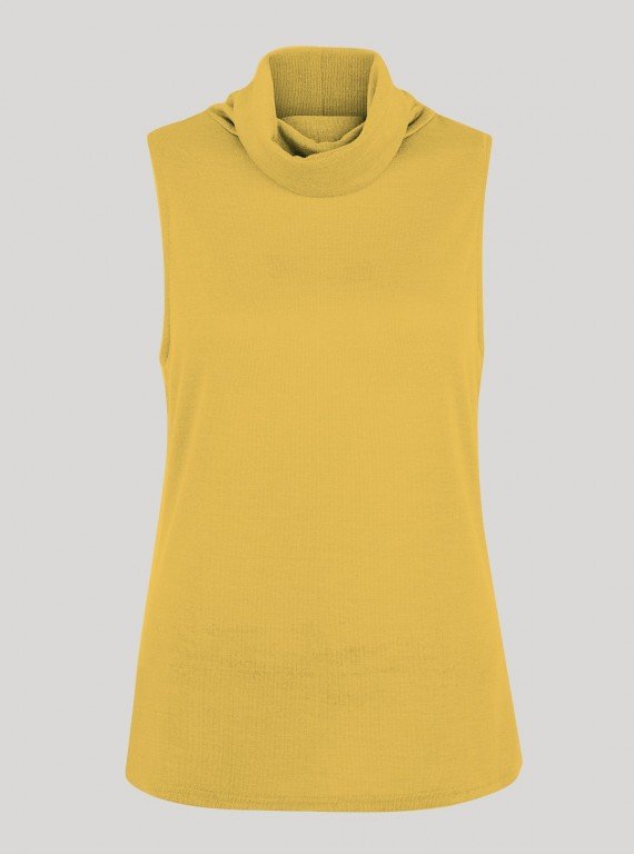 Yellow Roll On Neck Sleeveless Top