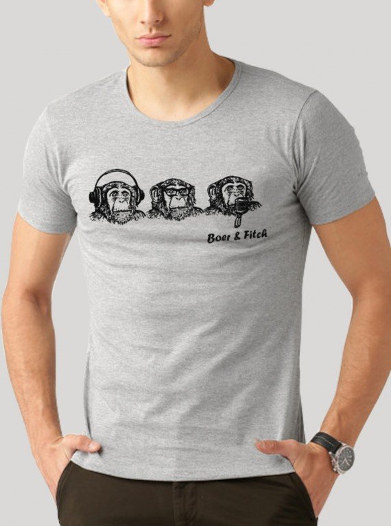 Grey Melange Monkey Print TShirt