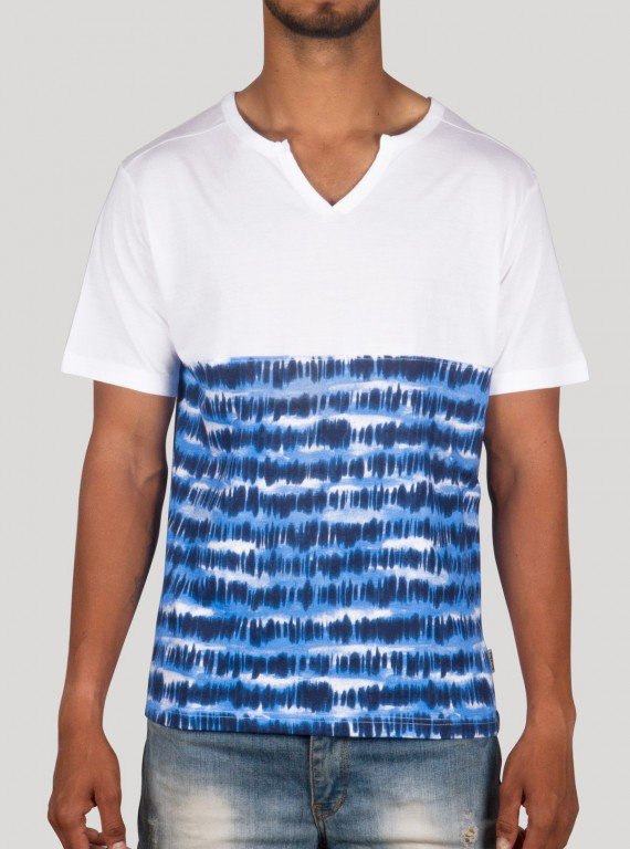 Blue Graphic Split Neck TShirt