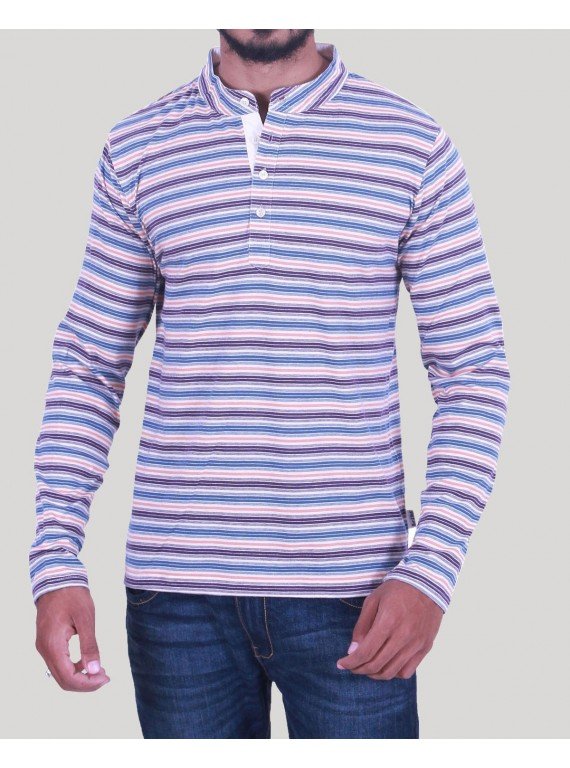 White Melange Stripe Henley TShirt