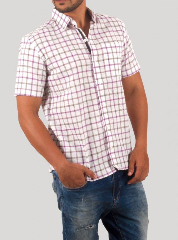 Checked Purple Linen Blend Shirt