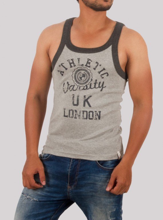 Grey Melange Printed Vest