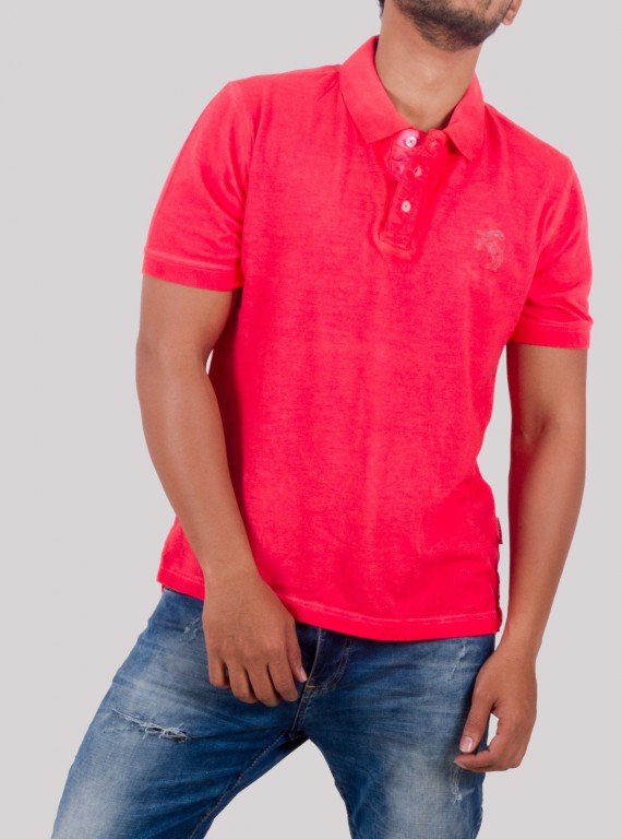 Coral Garment Dyed Polo TShirt