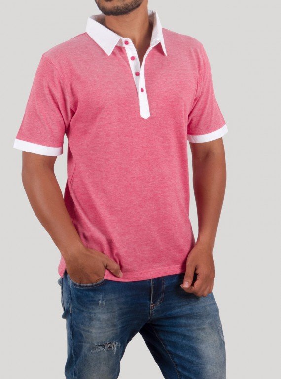 Fuscia Melange Drill Polo Pique TShirt