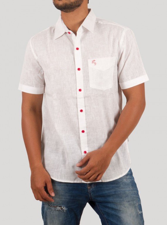 White Linen Blended Shirt