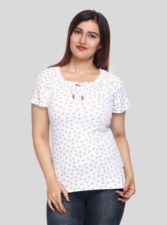 White Honey Bee Pleated Womens Top