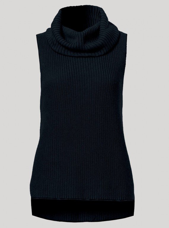 Blue Flat Knit High Neck Top
