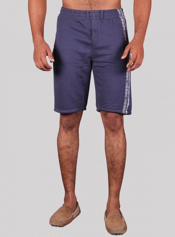 Navy Printed Fleece Shorts