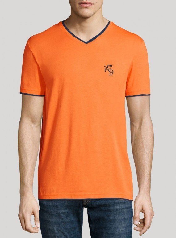 Orange V Neck Contrast Tshirt