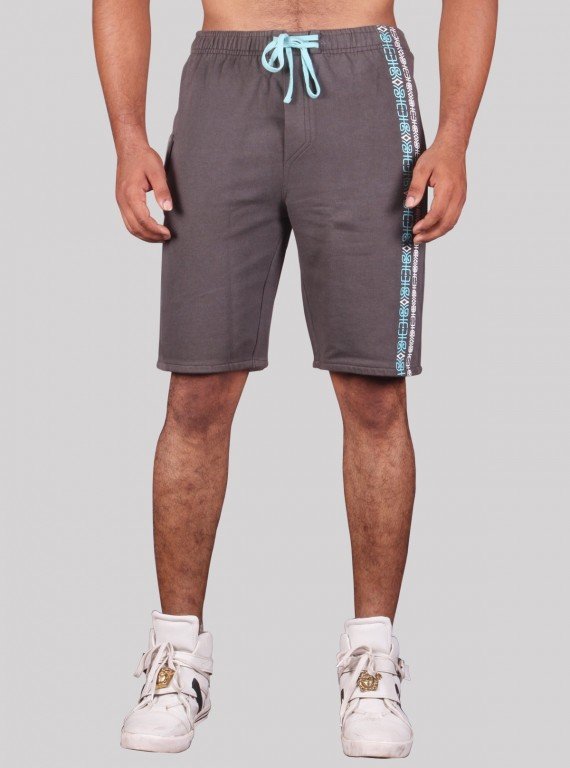 Grey Printed Fleece Shorts