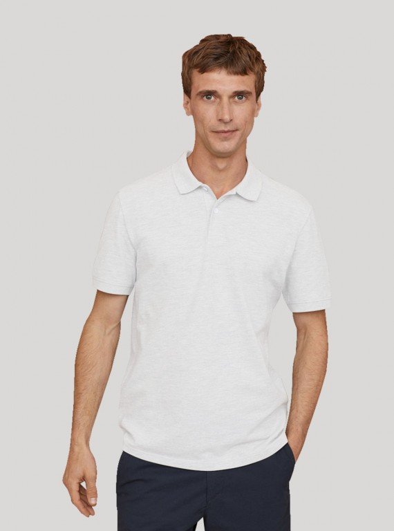 White Melange Pique Polo...